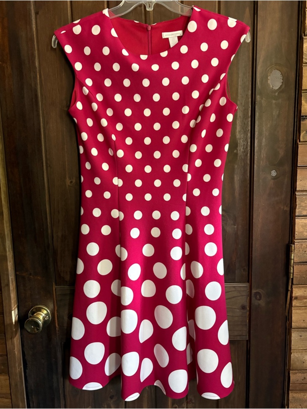 London Times Polka Dot Dress- Magenta & White- Size 8 - Picture 1 of 9